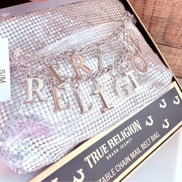 NIB True Religion Silver Metallic Silver Mesh Chain Mail Waist/Belt Bag - Picture 3 of 5